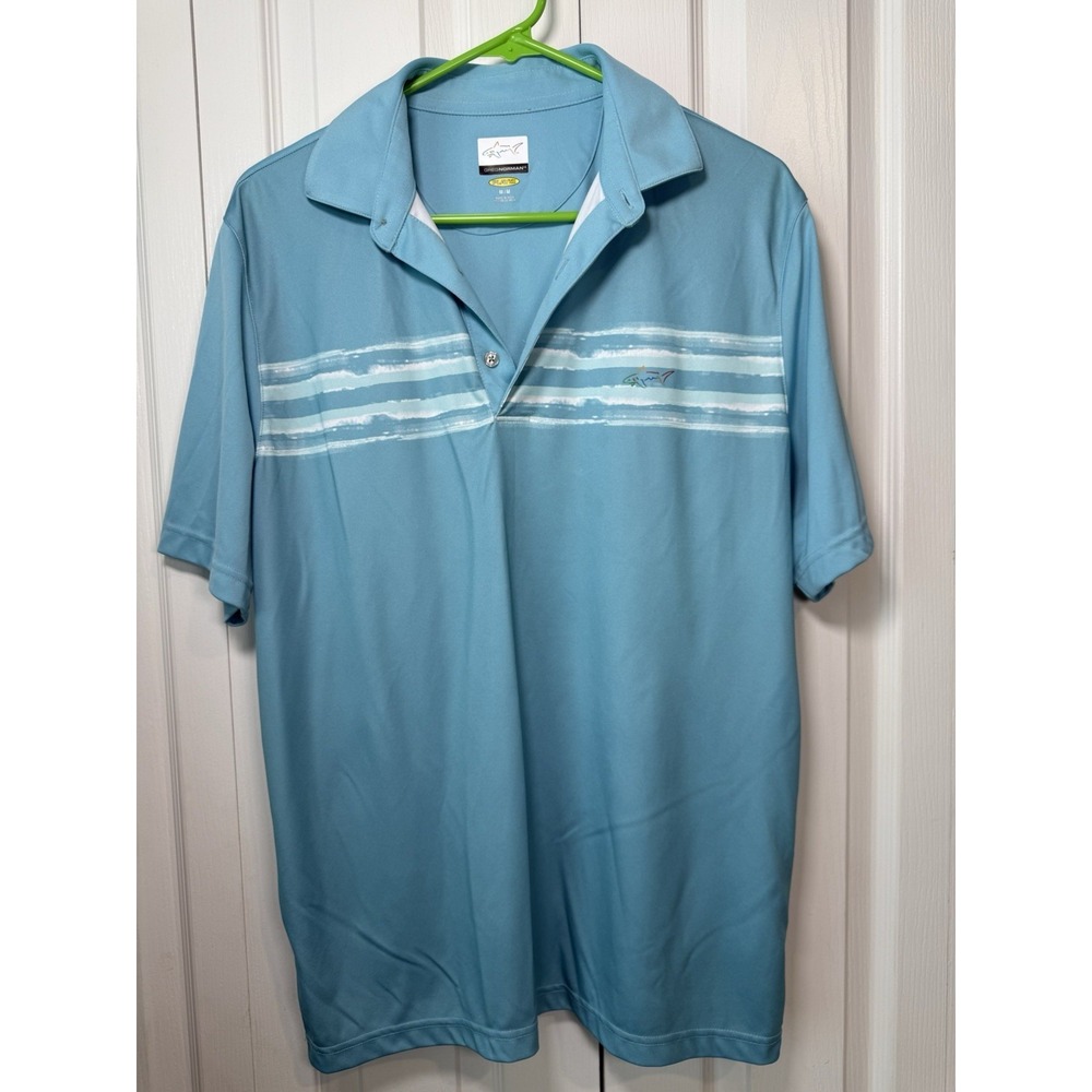 Greg Norman PlayDry Men's M Blue Stripe Shark Logo Golf Polo – Performance